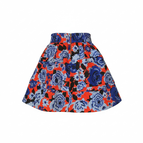 Womens HD in Paris Mini Skirt XS Red Blue Floral Retro Artsy Cottagecore Romanti - Picture 3 of 13